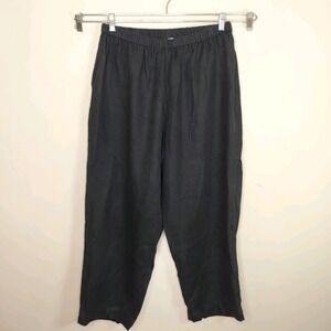 Hot Cotton Black Linen Pants Wide Leg Pull On Lagenlook Minimal